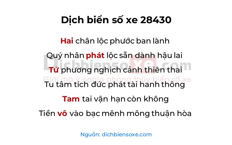 Dịch thơ biển số 28430