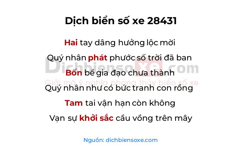 Dịch thơ biển số 28431