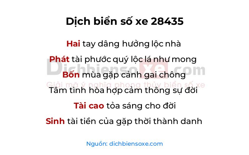 Dịch thơ biển số 28435