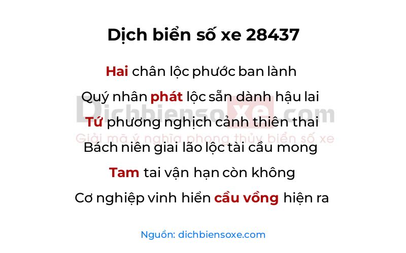 Dịch thơ biển số 28437