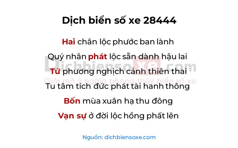 Dịch thơ biển số 28444