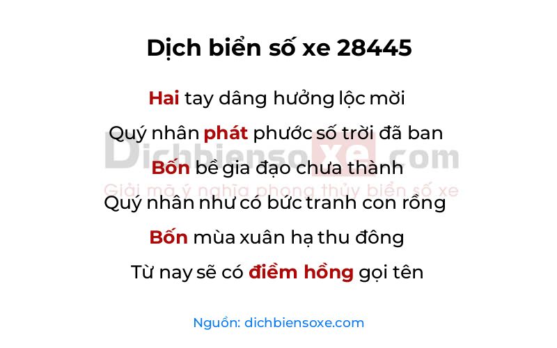 Dịch thơ biển số 28445