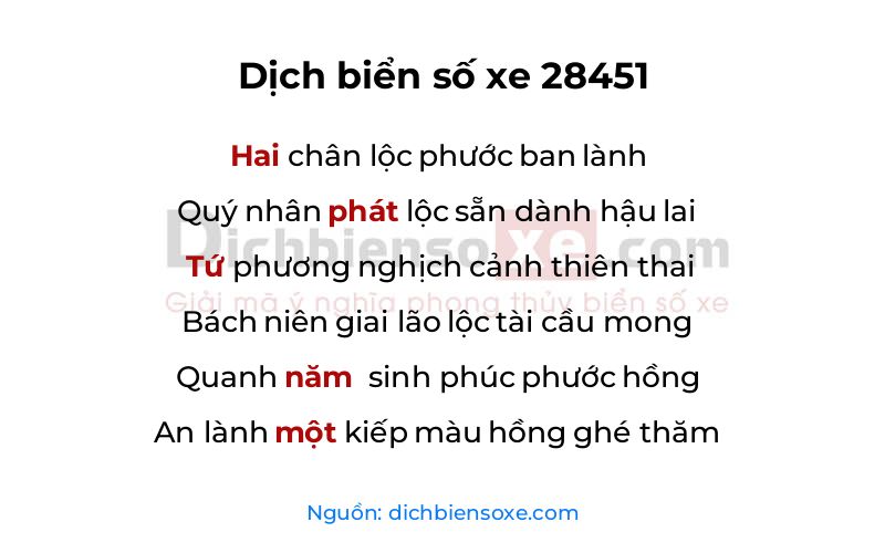 Dịch thơ biển số 28451