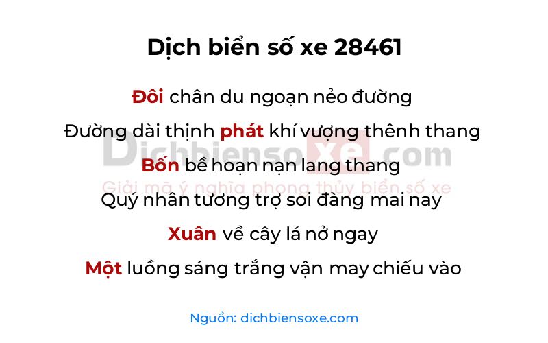 Dịch thơ biển số 28461