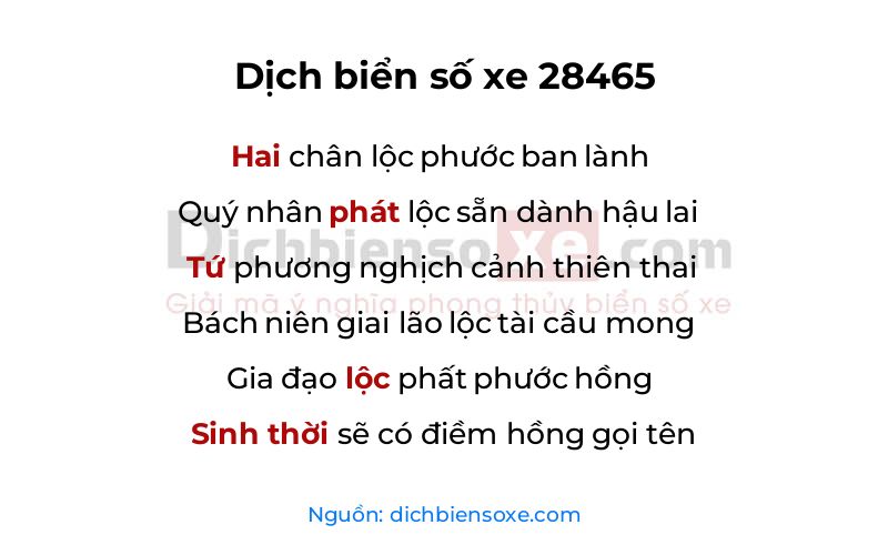 Dịch thơ biển số 28465