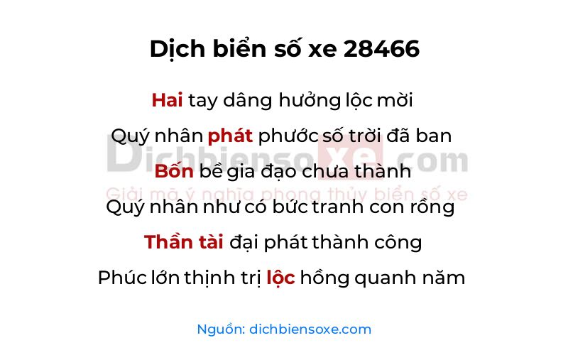 Dịch thơ biển số 28466