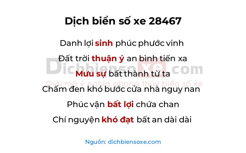 Dịch thơ biển số 28467