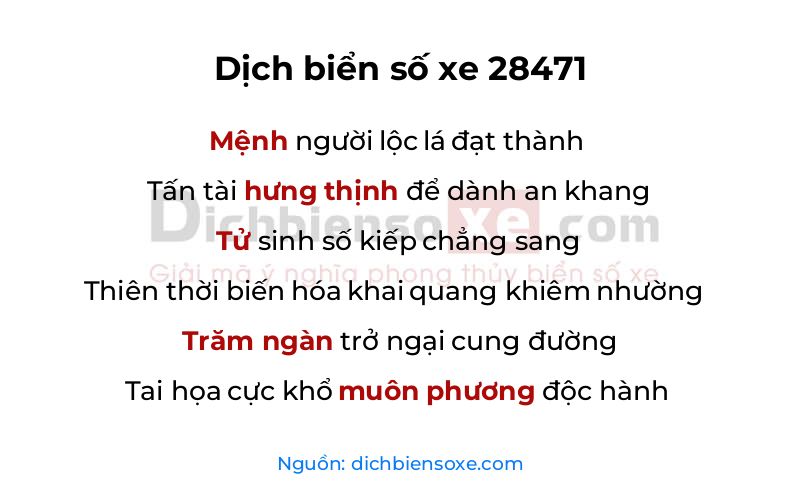 Dịch thơ biển số 28471