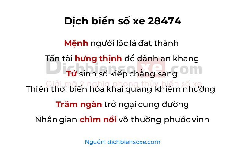Dịch thơ biển số 28474