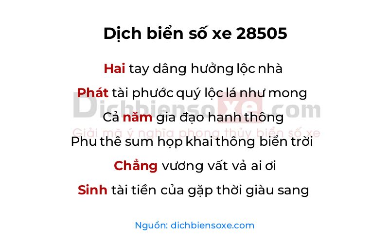Dịch thơ biển số 28505