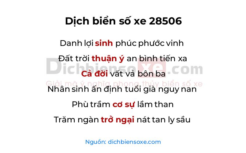 Dịch thơ biển số 28506