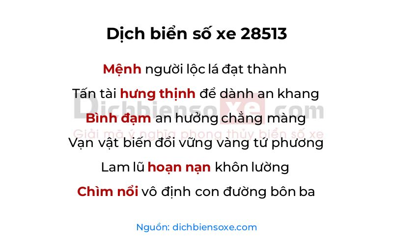 Dịch thơ biển số 28513