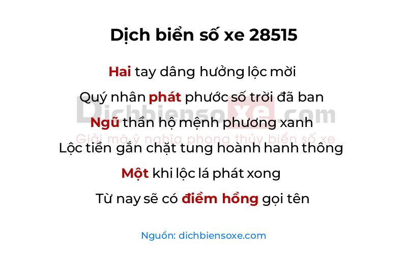 Dịch thơ biển số 28515