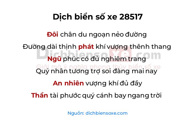 Dịch thơ biển số 28517