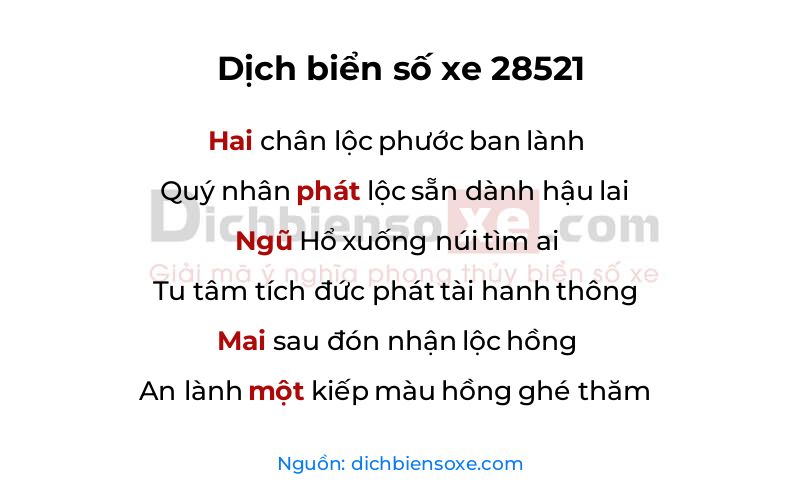 Dịch thơ biển số 28521