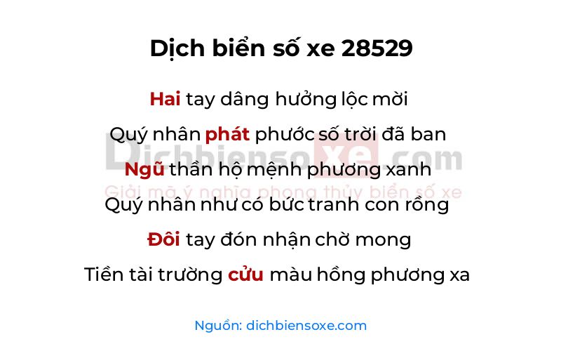 Dịch thơ biển số 28529