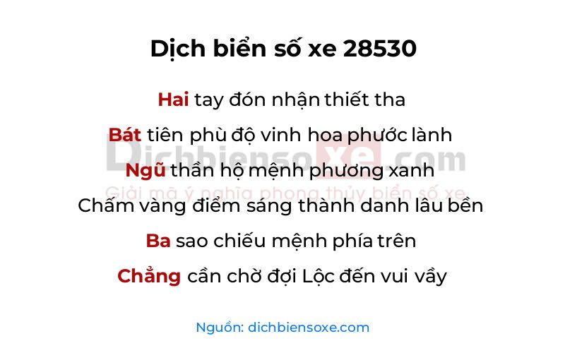 Dịch thơ biển số 28530