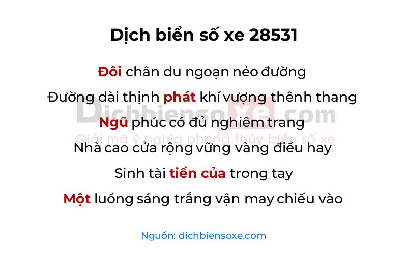 Dịch thơ biển số 28531