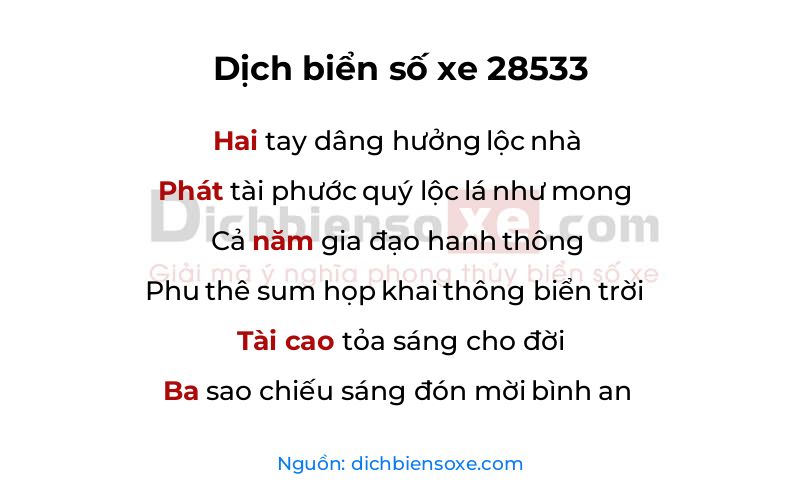 Dịch thơ biển số 28533