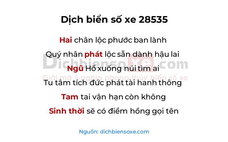 Dịch thơ biển số 28535