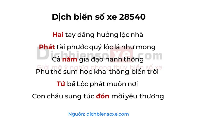 Dịch thơ biển số 28540