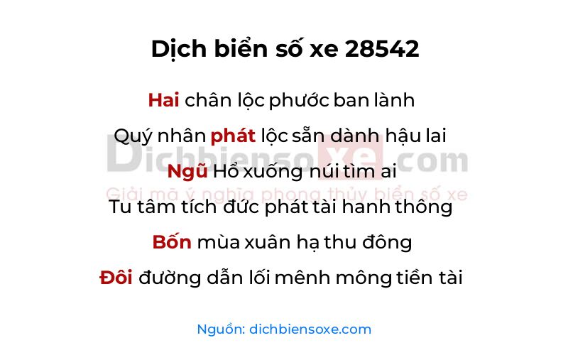 Dịch thơ biển số 28542