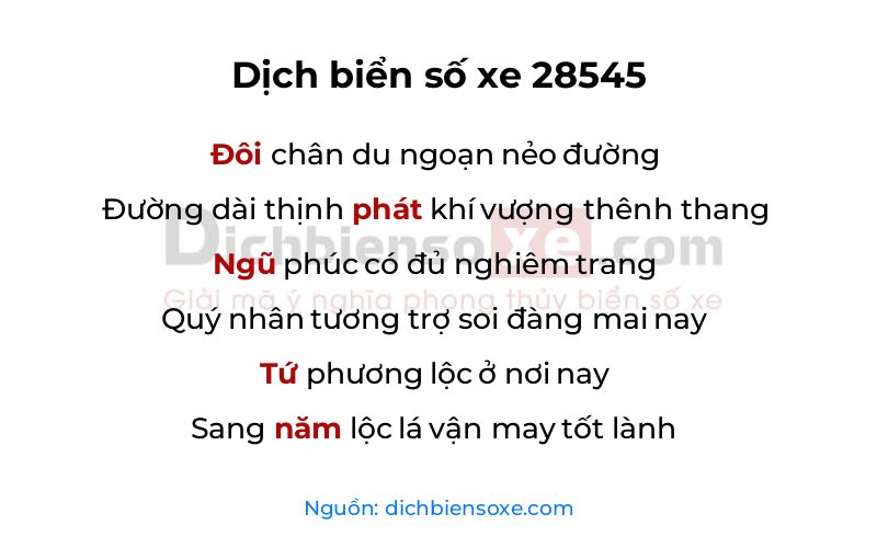 Dịch thơ biển số 28545