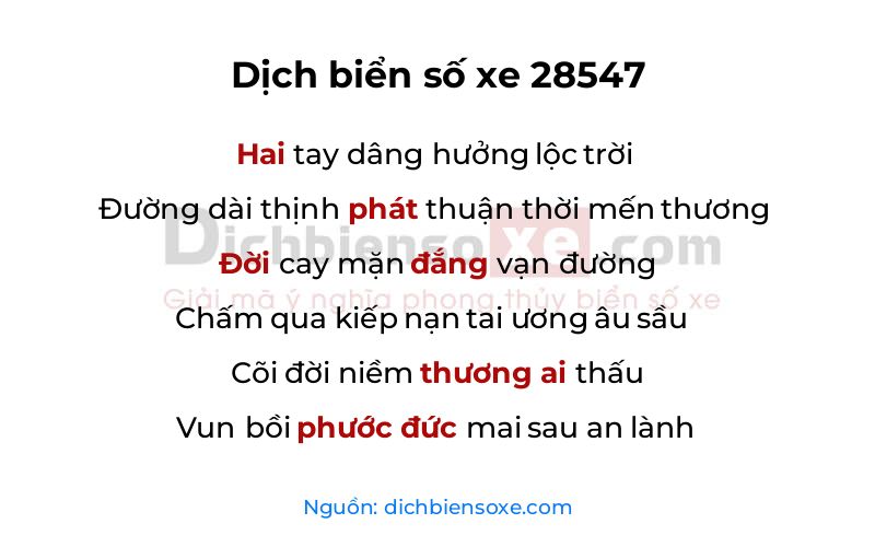 Dịch thơ biển số 28547