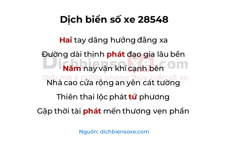 Dịch thơ biển số 28548