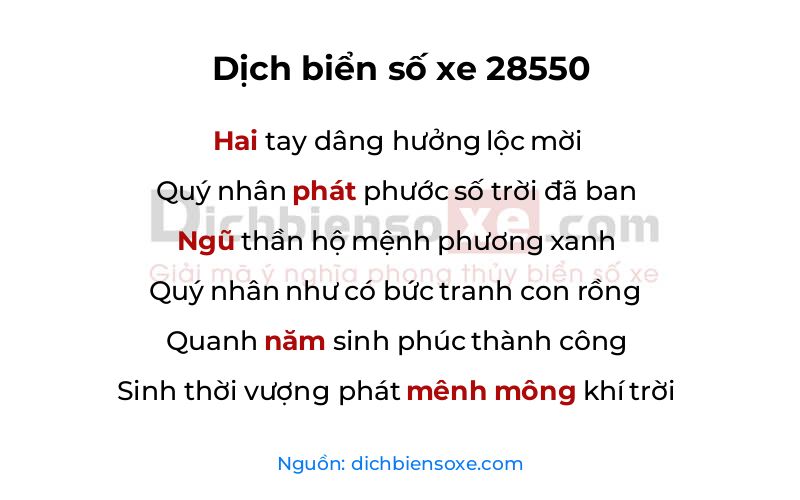 Dịch thơ biển số 28550