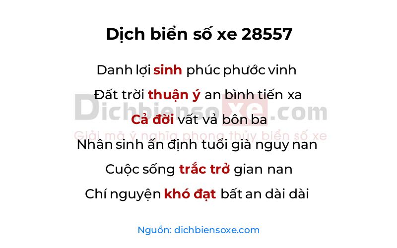 Dịch thơ biển số 28557