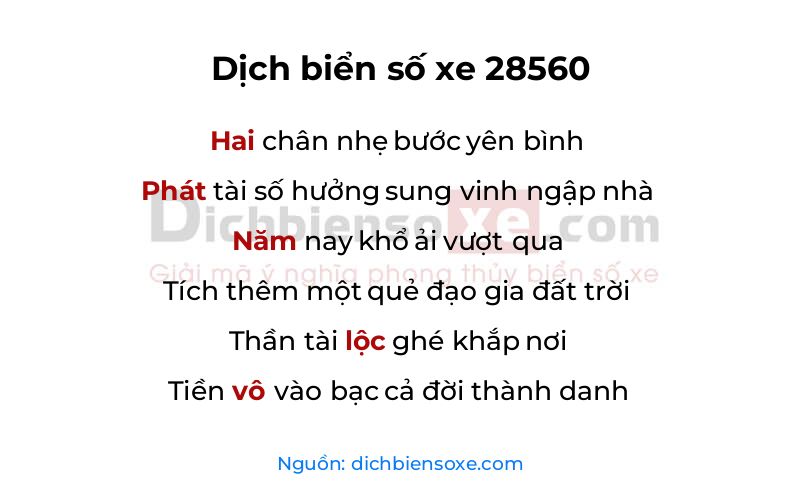 Dịch thơ biển số 28560