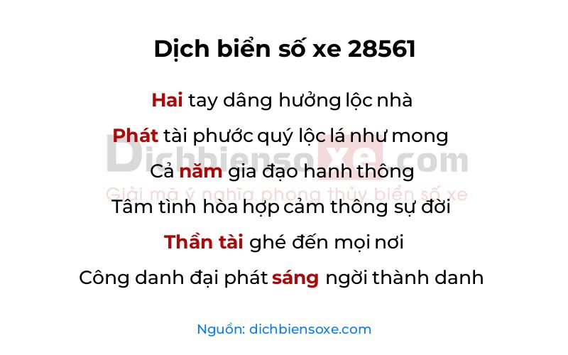 Dịch thơ biển số 28561