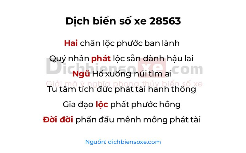 Dịch thơ biển số 28563