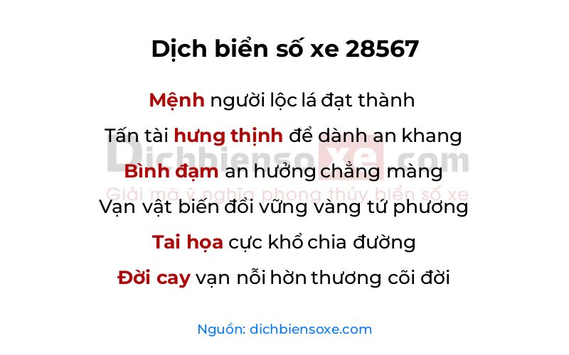 Dịch thơ biển số 28567