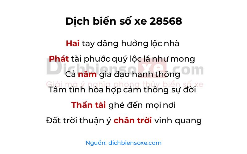 Dịch thơ biển số 28568