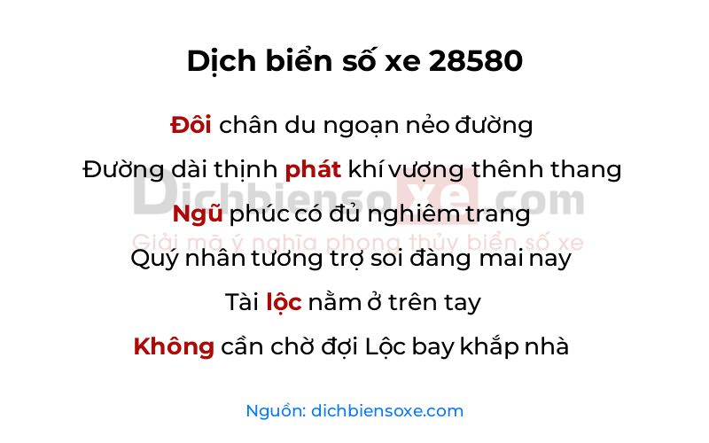 Dịch thơ biển số 28580