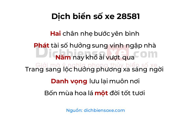 Dịch thơ biển số 28581