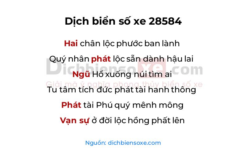 Dịch thơ biển số 28584
