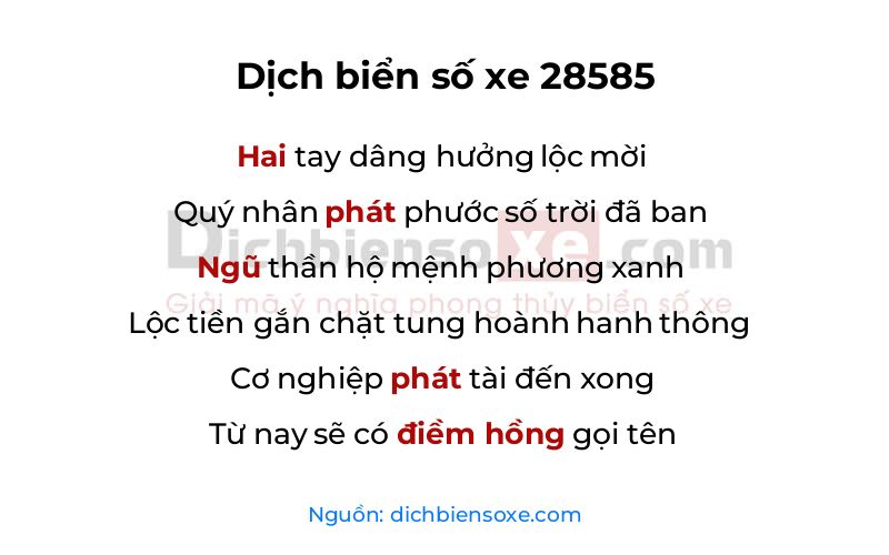Dịch thơ biển số 28585
