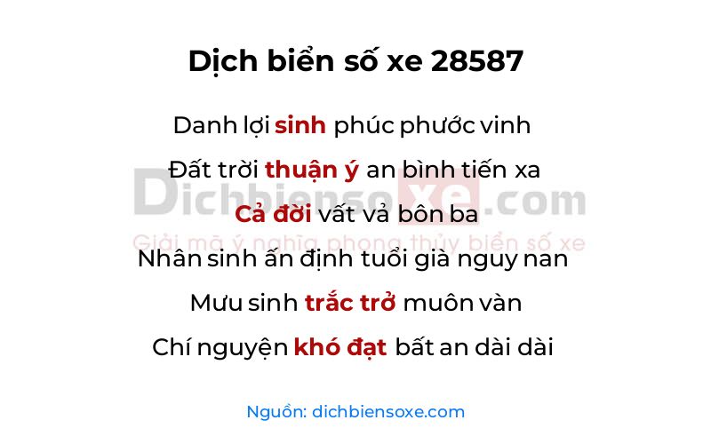Dịch thơ biển số 28587