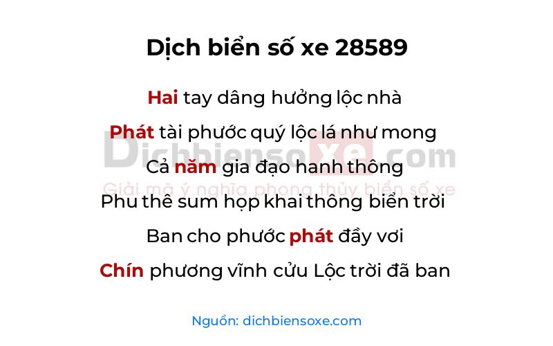 Dịch thơ biển số 28589
