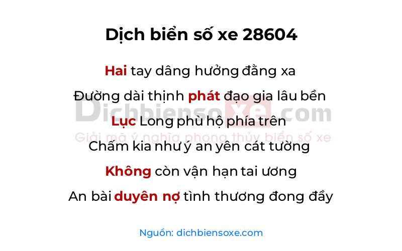 Dịch thơ biển số 28604