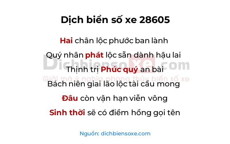 Dịch thơ biển số 28605