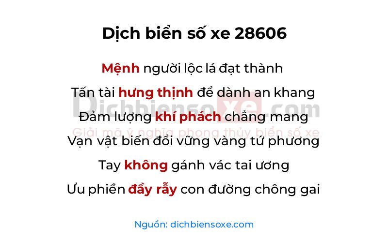 Dịch thơ biển số 28606