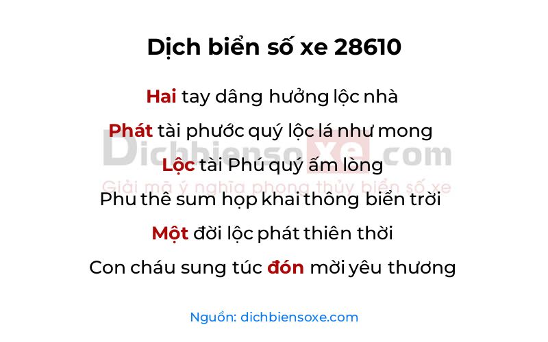 Dịch thơ biển số 28610