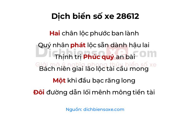Dịch thơ biển số 28612