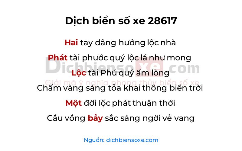 Dịch thơ biển số 28617