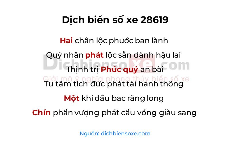 Dịch thơ biển số 28619