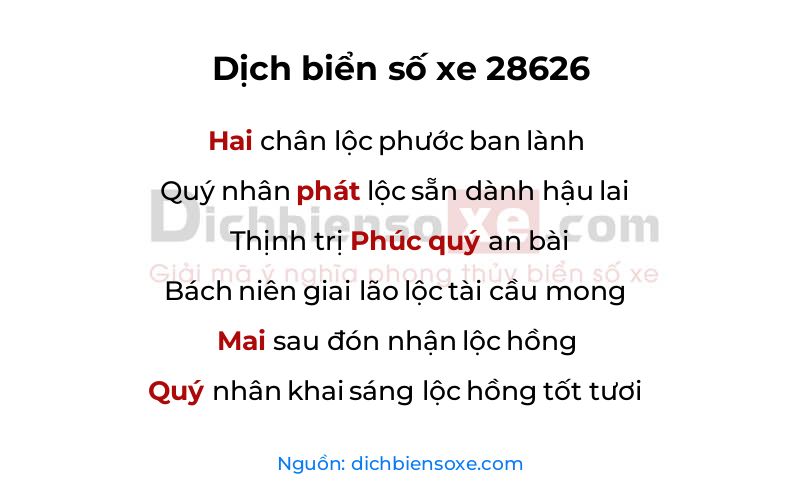 Dịch thơ biển số 28626